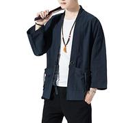 Seidarise Men's Kimono Traditional Japanese Clothing Male Cardigan Noragi Jacket Yukata Coat Haori - Blue - XX-Large