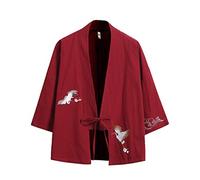 Seidarise Men's Kimono Traditional Japanese Clothing Male Cardigan Noragi Jacket Yukata Coat Haori, S-red, XXL