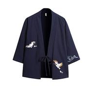 Seidarise Men's Kimono Traditional Japanese Clothing Male Cardigan Noragi Jacket Yukata Coat Haori, S-navy, S