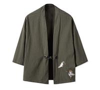 Seidarise Men's Kimono Traditional Japanese Clothing Male Cardigan Noragi Jacket Yukata Coat Haori, T-green, Large