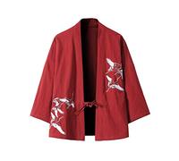 Seidarise Men's Kimono Traditional Japanese Clothing Male Cardigan Noragi Jacket Yukata Coat Haori, T1-red, Medium
