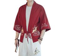 Seidarise Men's Kimono Traditional Japanese Clothing Male Cardigan Noragi Jacket Yukata Coat Haori, T6-red, XXL