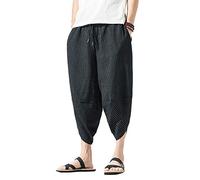 Seidarise Men's Linen Capri Linen Trousers Summer Harem Pants Wide Leg Baggy, Black, X-Large