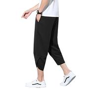 Seidarise Men's Linen Capri Linen Trousers Summer Harem Pants Wide Leg Baggy, S-black, X-Large