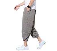 Seidarise Men's Linen Capri Linen Trousers Summer Harem Pants Wide Leg Baggy, S-grey, Medium