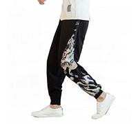 Seidarise Men's Linen Cargo Jogger Pant Japanese Hip Hop Sweatpants Harem Pants Sports, Black, Small