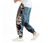 Seidarise Men's Linen Cargo Jogger Pant Japanese Hip Hop Sweatpants Harem Pants Sports, Green, X-Large
