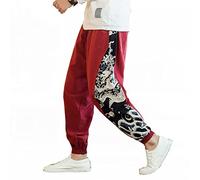 Seidarise Men's Linen Cargo Jogger Pant Japanese Hip Hop Sweatpants Harem Pants Sports, Red, Medium