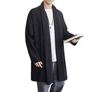 Seidarise Men's Long Kimono Cardigan Jacket Japanese Style Flying Crane Open Front Coat, A-black, XXL