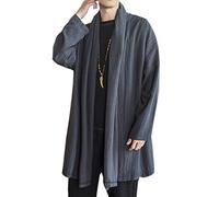 Seidarise Men's Long Kimono Cardigan Jacket Japanese Style Flying Crane Open Front Coat, A-grey, Large