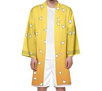 Seidarise Men's Long Kimono Cardigan Jacket Japanese Style Flying Crane Seven Sleeves Open Front Coat - Multi - XXL