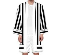 Seidarise Men's Long Kimono Cardigan Jacket Japanese Style Flying Crane Seven Sleeves Open Front Coat - - Medium