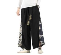 Seidarise Men's Wide Leg Casual Harem Linen Japanese Yoga Harem Pants Hip hop Joggers Baggy, A-black, X-Large