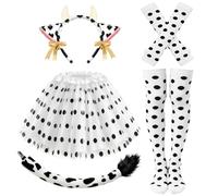 Seiddons 5 Pcs Cow Costume Accessories Adult Women Halloween Cosplay Party | 5-piece cow costume set: cow ears headband, polka dot tutu skirt, cow tail, polka dot sleeves, thigh-high socks for women