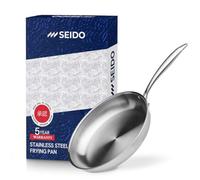 SEIDO 28cm Stainless Steel Frying Pan IInduction Uncoated Non-Toxic Triply Cookware PFOA PFAS|Free Dishwasher & Oven Safe 260°C|New ThermoCore 5ply Base,Large Saute Fry Pan 5Y Warranty 18/10