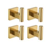 SEIDO Brushed Gold Towel Hooks for Bathrooms, SUS 304 Stainless Steel Wall Mounted Towel Hooks, Heavy Duty Bathroom Hooks for Towels and Coats, Elegant Robe Bath Towel Holder with Square Base-4PCS