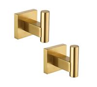 SEIDO Brushed Gold Towel Hooks for Bathrooms, SUS 304 Stainless Steel Wall Mounted Towel Hooks, Heavy Duty Bathroom Hooks for Towels and Coats, Elegant Robe Bath Towel Holder with Square Base-2PCS