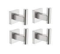 SEIDO Brushed Nickel Towel Hooks for Bathrooms, SUS 304 Stainless Steel Wall Mounted Towel Hooks, Heavy Duty Bathroom Hooks for Towels and Coats, Elegant Robe Bath Towel Holder with Square Base-4PCS