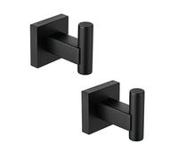 SEIDO Matte Black Towel Hooks for Bathrooms, SUS 304 Stainless Steel Wall Mounted Towel Hooks, Heavy Duty Bathroom Hooks for Towels and Coats, Elegant Robe Bath Towel Holder with Square Base-2PCS