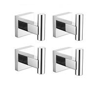 SEIDO Polished Chrome Towel Hooks for Bathrooms, SUS 304 Stainless Steel Wall Mounted Towel Hooks, Heavy Duty Bathroom Hooks for Towels and Coats, Elegant Robe Bath Towel Holder with Square Base-4PCS