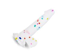 Seiecft 6.5 Inch Confetti Clear Silicone Dildo with Flared Suction Cup Base for Hands-Free Play, Flexible Dildo with Curved Shaft and Balls for Vaginal G-Spot and Prostate