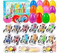 Seifar 48 Pack Prefilled Easter Eggs Pull Back Cars, Small Race Cars for Easter Stuffing Egg Hunt Basket Stuffers Filler Surprise Party Favor Classroom Prize