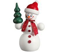 Seiffener Volkskunst German incense smoker snowman with christmas tree, height 15 cm / 6 inch, original Erzgebirge SV 12212