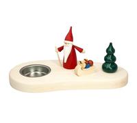 Seiffener Volkskunst Tea light holder, table decoration for tea light made of natural wood, 8.5 x 18 x 8 cm, handmade Ore Mountains wood art, Christmas decoration with figures, with Christmas gnome