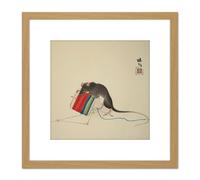 Seiho Twelve Signs Zodiac Mouse Japan 8X8 Inch Square Wooden Framed Wall Art Print Picture with Mount Artery8 Light Oak One Size
