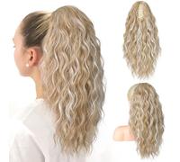 SEIKEA 18" Ponytail Extension Claw, PT002 Tia Long Multi Layered Hair FluffyThick Wavy Curly Clip in Hair Extensions Ponytail Natural Soft Synthetic Hairpiece Dark Blonde with White Blonde Highlights