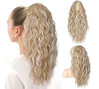 SEIKEA 18" Ponytail Extension Claw, PT002 Tia Long Multi Layered Hair FluffyThick Wavy Curly Clip in Hair Extensions Ponytail Natural Soft Synthetic Hairpiece Dark Blonde with White Blonde Highlights