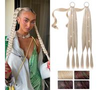 SEIKEA 2 Pieces 26" Long Straight Ponytail Extensions with Glitter Hair Tinsel DIY Hair Scrunchie Hair Extension Ponytail Hair Piece Pale Gold Strands