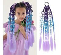 SEIKEA Color Hair Extensions Light Color Hair Extensions for Kids Ombre Braided Ponytail Extension with Hairband 24 Inch Crazy Hair Day Accessories for Girls Festival