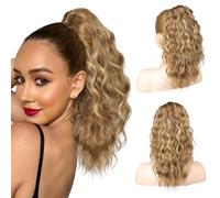 SEIKEA PT002 Tia Ponytail Extension Long Multilayer Fluffy Thick Wavy Clip in Synthetic Hair Soft Natural Synthetic Hair Light Brown with Blonde Highlights 14 Inch
