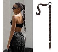 SEIKEA Upgraded Long Braid Ponytail Extension with Elastic Tie Straight Sleek Wrap Around Braid Hair Extensions Ponytail Natural Soft Synthetic Hairpiece Black Brown 30 Inch (After Braided 27 Inch)
