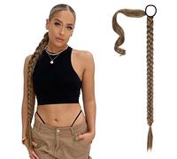 SEIKEA Upgraded Long Braid Ponytail Extension with Elastic Tie Straight Sleek Wrap Around Braid Hair Extensions Ponytail Dark Ash Blonde with Highlights 34 Inch (After Braided 30 Inch)
