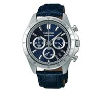 Seiko 1/5 Second Quartz Chronograph Watch with 24 Hour Hand for Men, Leather Navy Blue Sbtr019, Modern