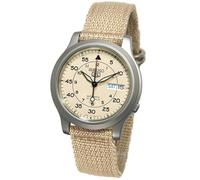 SEIKO 5 SNK803K2 Beige Automatic Watch Military Nylon Band Wristwatch Day & Date