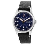 Seiko 5 Men's Black Leather Field Collection Automatic Watch Blue