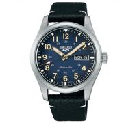 Seiko 5 Men's Black Leather Field Collection Automatic Watch Blue