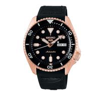 Seiko 5 Sports Men's Black Leather Strap Watch