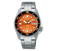 Seiko 5 Sports Automatic Watch with Orange Dial and Silver Bracelet SRPK35K1
