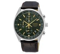 SEIKO Chronograph SSB385P1 Mens Quartz Watch Brown Leather Strap Green Dial