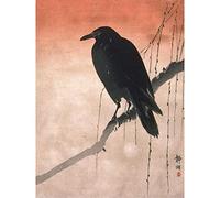 Seiko Crow Willow Tree Branch Japan Painting Premium Wall Art Canvas Print 18X24 Inch