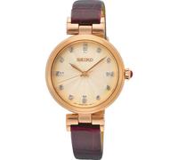 Seiko Ladies Watch with Rose Gold Dial & Red Leather Strap SRZ548P1