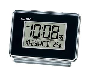 Seiko LCD Dual Alarm Calendar Clock, Plastic, Black