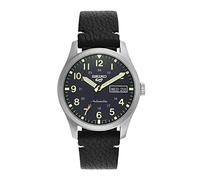 Seiko 5 Men's Black Leather Field Collection Automatic Watch Blue
