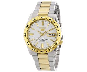 Seiko Men's Automatic Watch with White Dial Analogue Display and Gold Stainless Steel Bracelet SNKE04K1