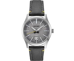 SEIKO Men's Essentials SUR543 10bar Nylon Band Yellow Second Hand, Gray, Quartz Movement