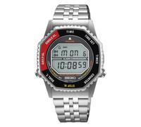Seiko Men's Grey Dial Black & Red Digital Silver-Tone Stainless Steel Bracelet Watch